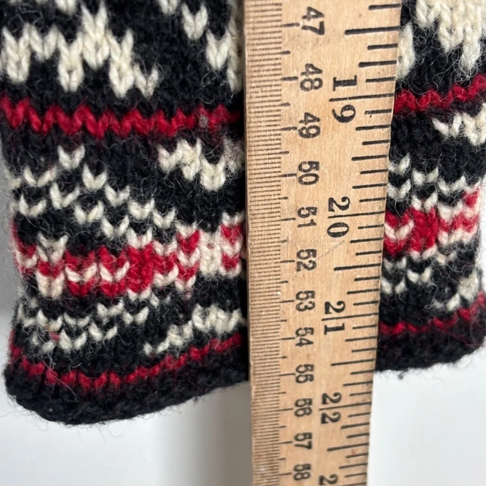 VTG LL Bean Wool Fair Isle Cardigan S Nordic Black Cream Red Cottage Made in USA